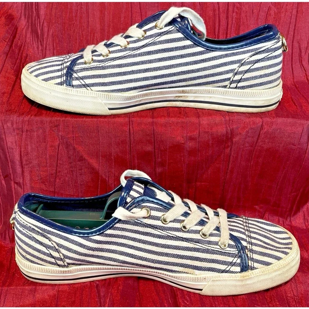 Mens Tommy Hilfiger Striped Blue White Canvas Lace-Up Sneakers sz 7.5M